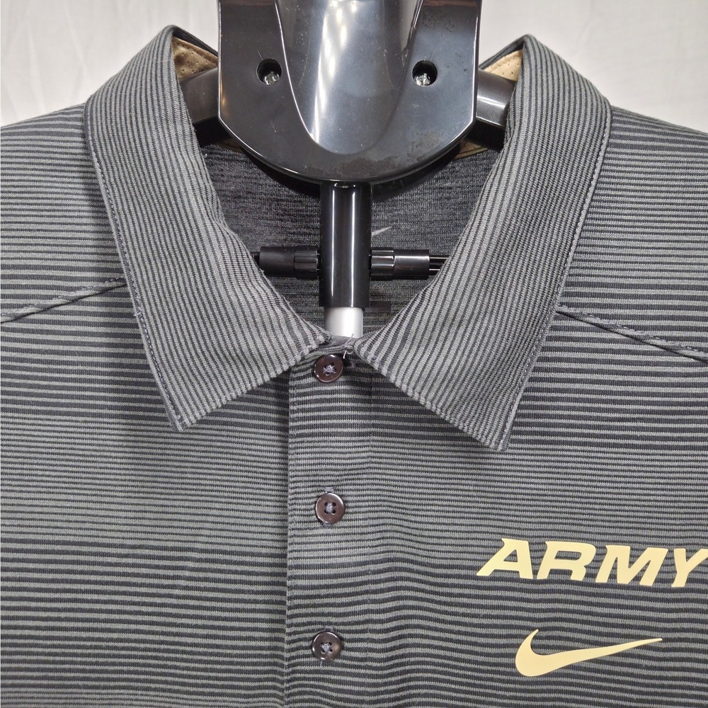 Nike Dri Fit Army Polo Men L Gray Striped Performance Golf Athletic Military